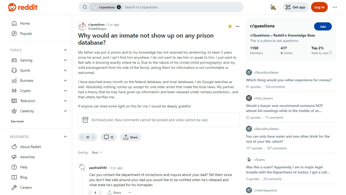 Why would an inmate not show up on any prison database?
